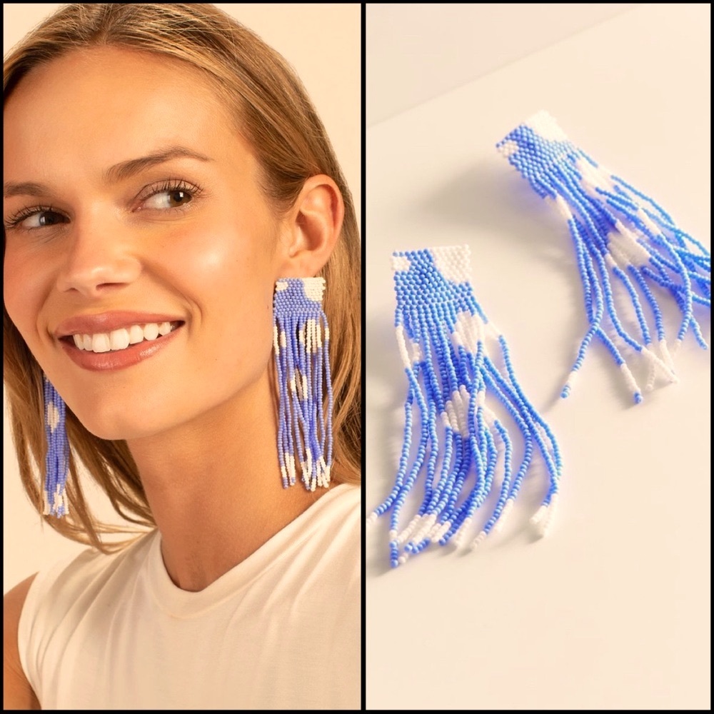 NWT Anthro x Casa Clara beaded statement earrings mint - Picture 5 of 6